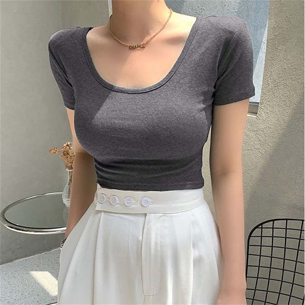 

women's blouses & shirts hzirip 16 high-waisted colors thin woman's chic undersized solid ol outwear summer t-shirts i2ml, White