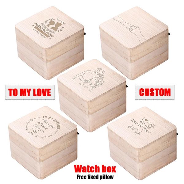 

watch boxes & cases wrist storage box wood square case watches accessories pillow christmas gift wooden deer custom pattern text, Black;blue