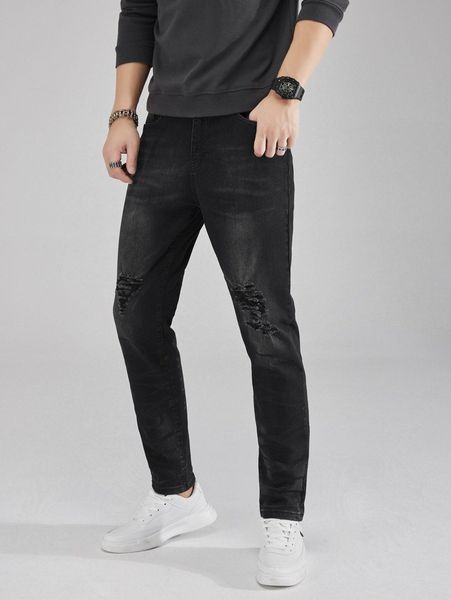 

men ripped cat whisker tapered jeans k7yn#, Blue