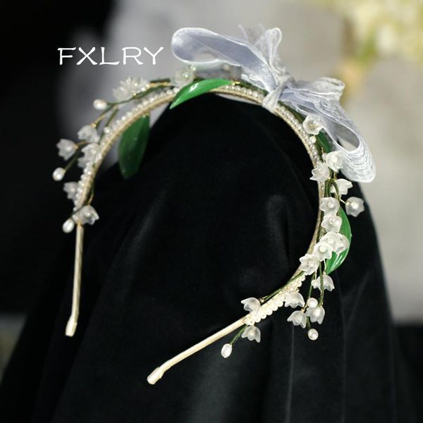 

hair clips & barrettes fxlry original handmade lily of the valley flower lace bow autumn and winter headband, vintage press hairpin headdres, Golden;silver