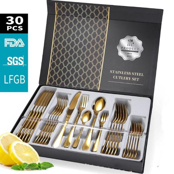 

dinnerware sets 30 pieces kubac hommi gold plated stainless steel set knife fork cutlery black silverware drop