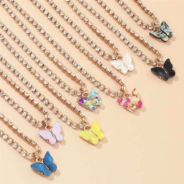

women butterfly necklace 8 colors rhinestone charm alloy prom wedding decor girls gifts jewelry accessories pendant necklaces, Silver