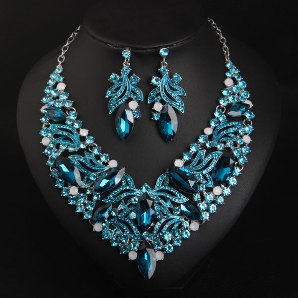 

jewelry set exaggerated crystal necklace earrings set women's dress dinner bride accessories, Slivery;golden