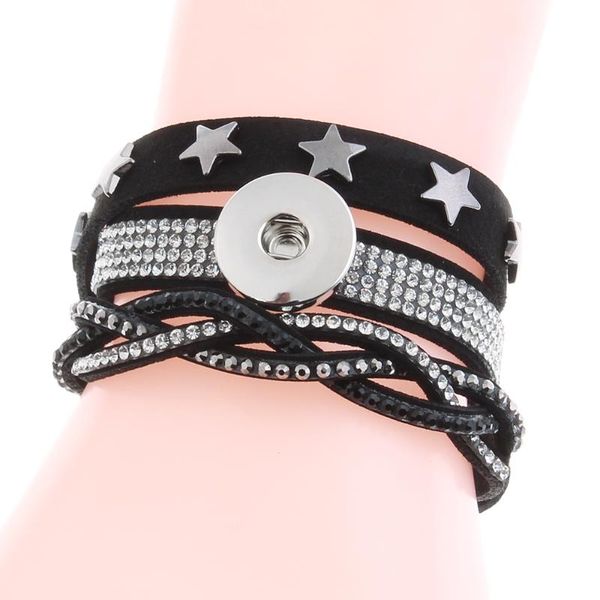 

charm bracelets 7 colors xinnver snap multilayer rhinestone wrap leather bracelet crystal 18mm snaps button bracelets&bangles for women, Golden;silver
