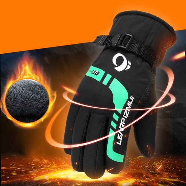 

men winter thermal gloves outdoor motorcycle riding windproof thicken ski waterproof fabric non-slip cloth cycling, Black