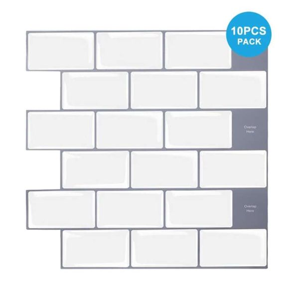 Vividtiles 30,5 x 30,5 cm autoadesive 3D Peel and Stick Subway Piastrelle da parete per Cucina Bagno Backsplash - 10 fogli 210929