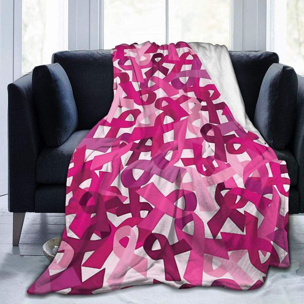

Pink Ribbon Breast Cancer Awareness Soft Throw Blanket, Cozy Flannel Lightweight Blanket Warm for Sofa Bed Couch All Season