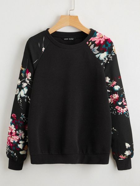 

raglan sleeve floral pullover s6kf#, White;black