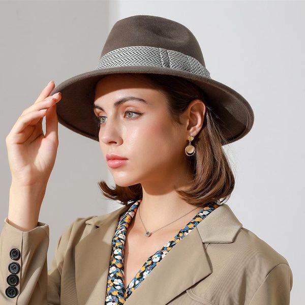 

stingy brim hats real woolen fedoras hat for lady luxury wide felt fedora winter wedding party trilby fashion jazz, Blue;gray