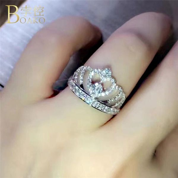 

wedding rings bling princess crown ring zircon engagement for women tiara girl rhinestone bridal jewelry z5, Slivery;golden
