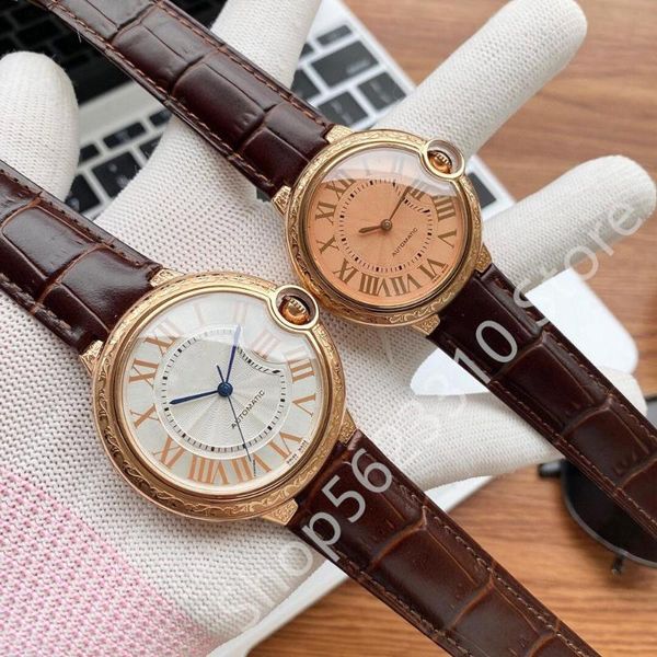 

wristwatches unique minimalist design couples watches women automatic mechanical watch waterproof clock men leather strap sapphire, Slivery;brown