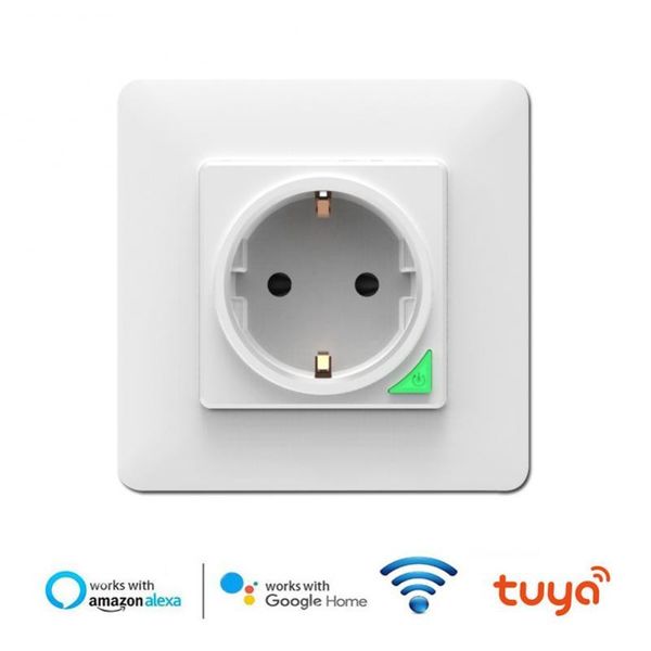 

smart power plugs eu style standard wall socket tuya life app voice remote control 16a wifi plug work with alexa google home