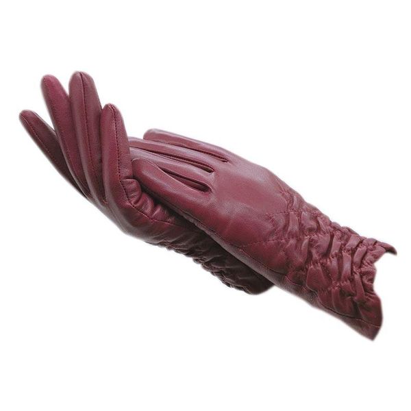 

five fingers gloves winter ladies wrist fashion sheepskin wine red warm leather driving thickened super soft lining short 2021-00107, Blue;gray