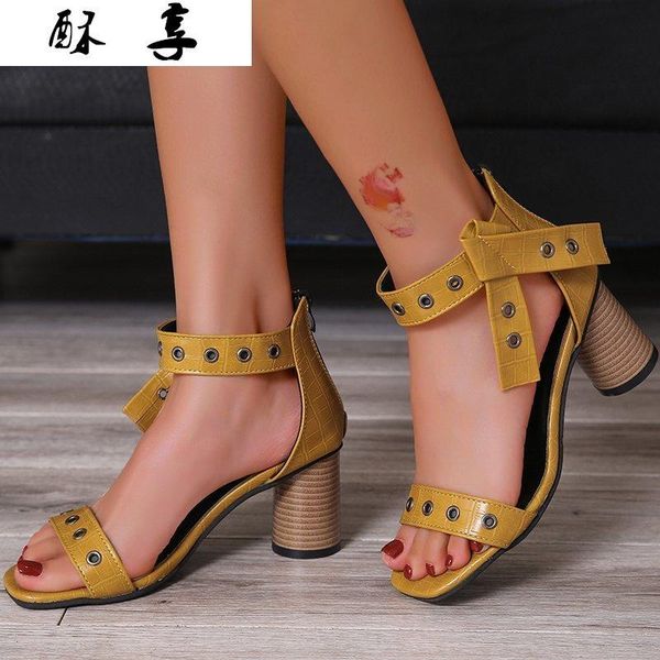 

sandals 2021 summer women's high heel fashion open toe beach women shoes comfortable pu leather round, Black