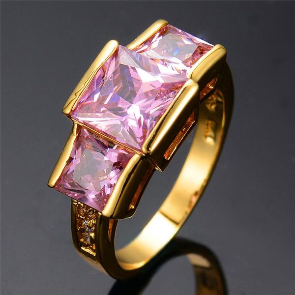 

wedding rings luxury female pink crystal zircon ring fashion gold color unique style promise engagement for women, Slivery;golden
