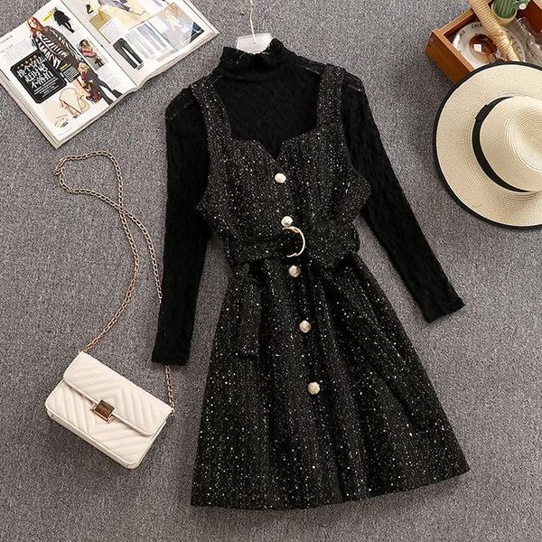 

two piece dress 2021 temperament tweed strap + sweater two-piece suit 1219, White