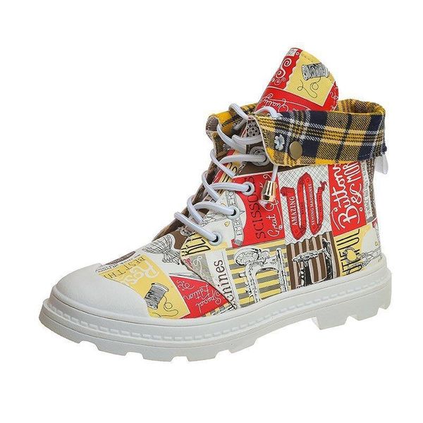 

high-tooling boots student canvas graffiti women's casual shoes mixed color women cool board, Black