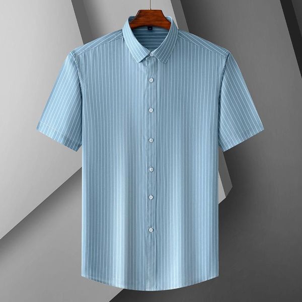 

men's casual shirts green striped men summer short sleeve slim shirt mens work business formal camisas breathable chemise homme, White;black