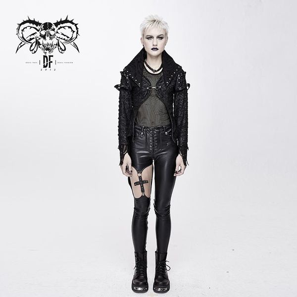 

women's jackets devil fashion women gothic stand collar coat punk rock broken hole handsome music performance costume, Black;brown