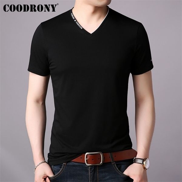 

coodrony t shirt men short sleeve t-shirt men clothing summer streetwear casual men's t-shirt v-neck tee shirt homme s95022 210322, White;black