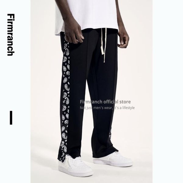 

men's pants firmranch s 2021 high street paisley printed sport back men/women spring&summer slacks zip at bottom trousers, Black