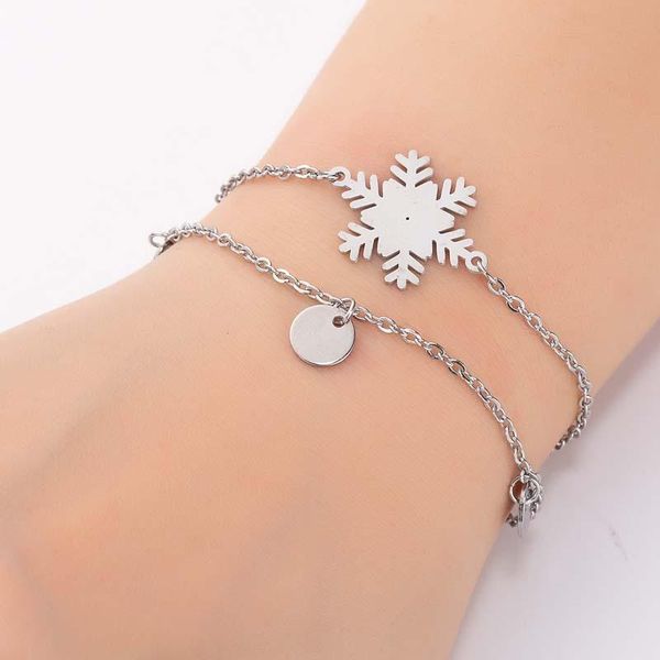 Charm Armbänder 2021 Mode Frau Armband Doppel Edelstahl Schmuck Manschette Student Schneeflocke Mädchen Freundschaft Geschenk