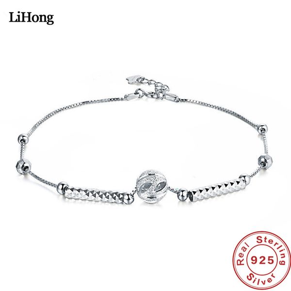

solid 925 woman round bead scrub 100% 925 sterling silver anklet summer fashion jewelry, Red;blue