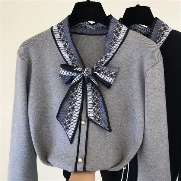 

autumn bow knit women jumpers sweater pull femme knitted cardigans, White;black