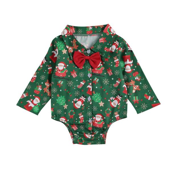 

christmas 0-24m baby girls boys bodysuits santa print short sleeve bow tie gentleman party jumpsuits, Blue