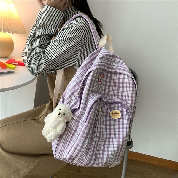 

backpack girls mori department check student schoolbag autumn casual plush cute bear ornaments large capacity pure color