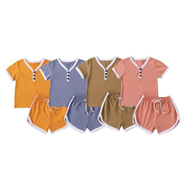 

clothing sets 0-4y casual toddler baby girls boys clothes set solid t-shirts+shorts 2pcs kids children outfits summer, White