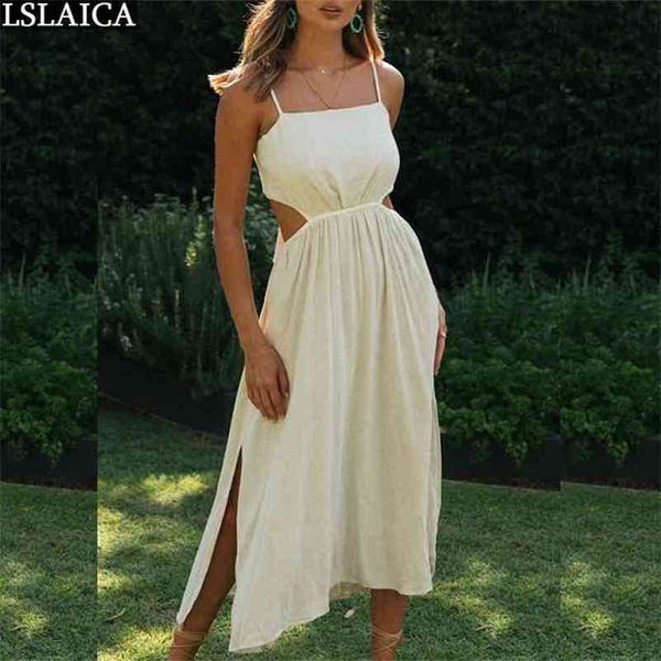 

long dresses for women backless strappy hem split fashion dress hollow out party & club casual slim sling 210515, Black;gray