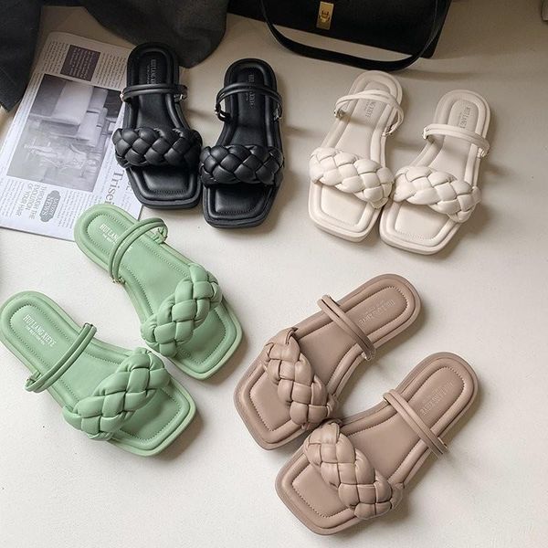 

slippers comemore women flats platform sandals 2021 summer rome slides shoes fashion braided zapatillas mujer sapato feminin, Black