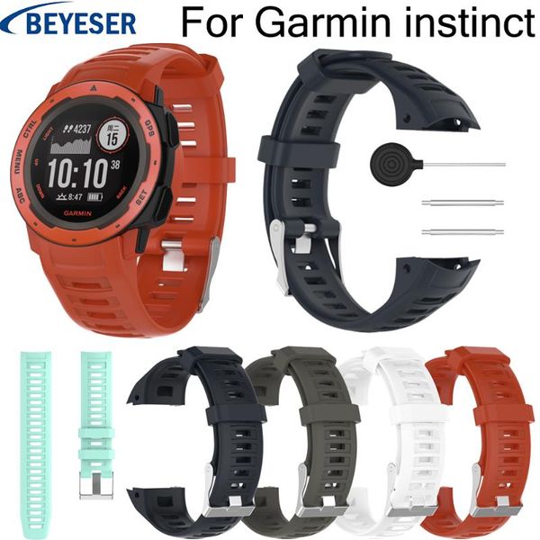

watch bands silicone replacement watchstrap band for garmin instinct wristband strap smart accessories with tools, Black;brown