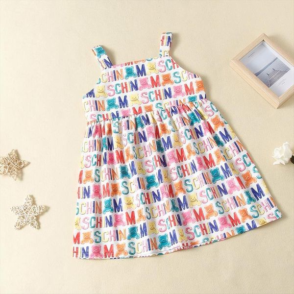 

sweet girls suspender summer fashion girl dresses bear letter print a line princess children sundress for 2 7years, Red;yellow