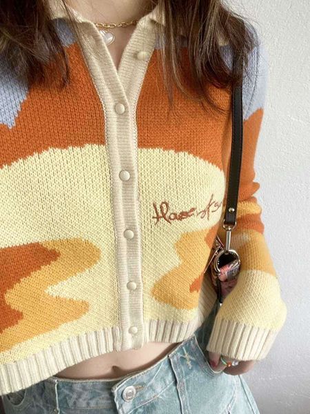 

women's sweaters female autumn of the vintage french style sun print short-knit chic lady fashion only breasted loose cardigans femme v, White;black