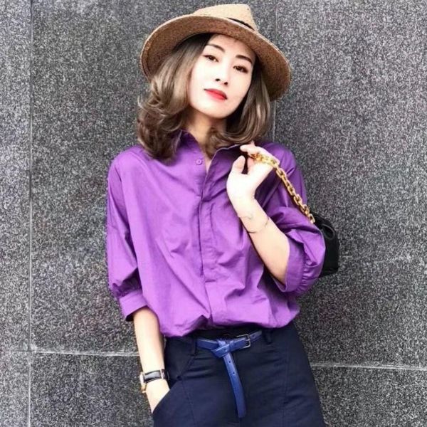 

women's blouses & shirts 2021 large size fashion shirt spring autumn loose casual half sleeve blouse korean retro solid color w346, White