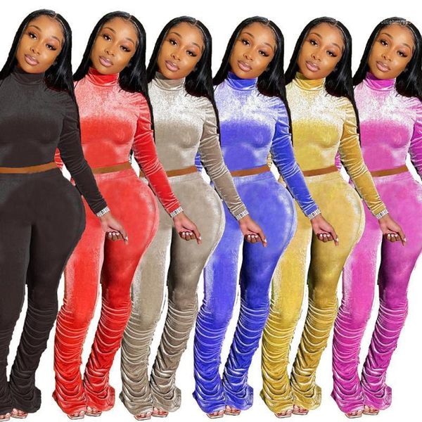 Femininas em estoque queda mais recentes mulheres veludo capuz jegock conjunto 2 peça jaqueta empilhada calça sweatpants set1