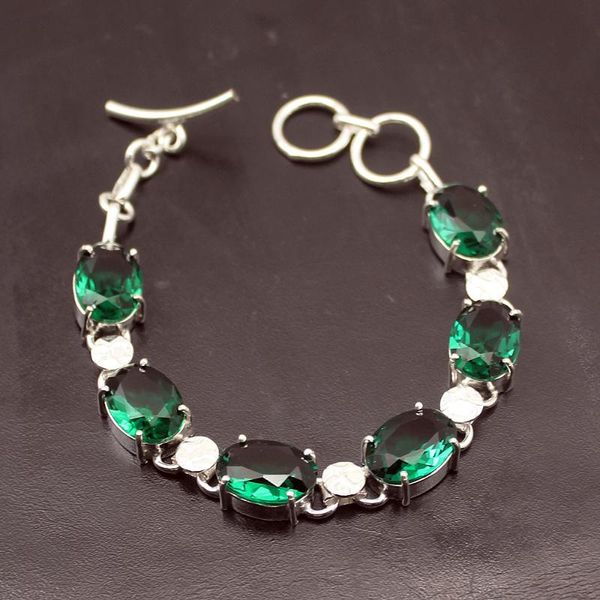 

link, chain glowing natural green z925 sterling silver links bracelet for women 7.5 inch a250, Black