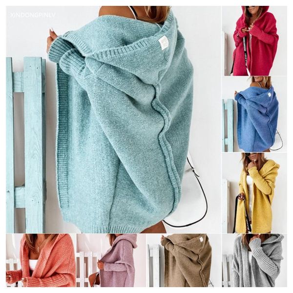 

women's knits & tees autumn loose hooded sweater cardigan women mid-length all-match batwing sleeve sweaters y2k jacket korean fashion, White