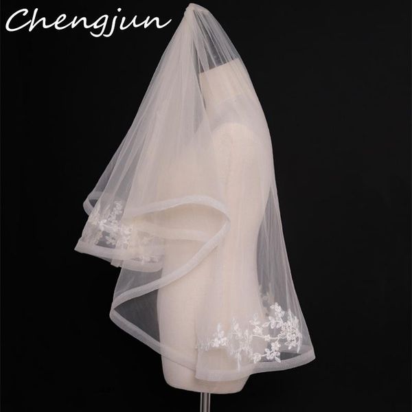 

bridal veils chengjun japanese style champagne color two layer lace wedding accessories, Black