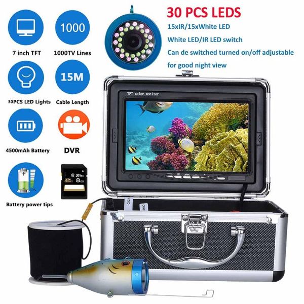 

cameras 7" dvr 15m 1000tvl fish finder underwater fishing camera 15pcs white leds + infrared lamp for ice/sea/river