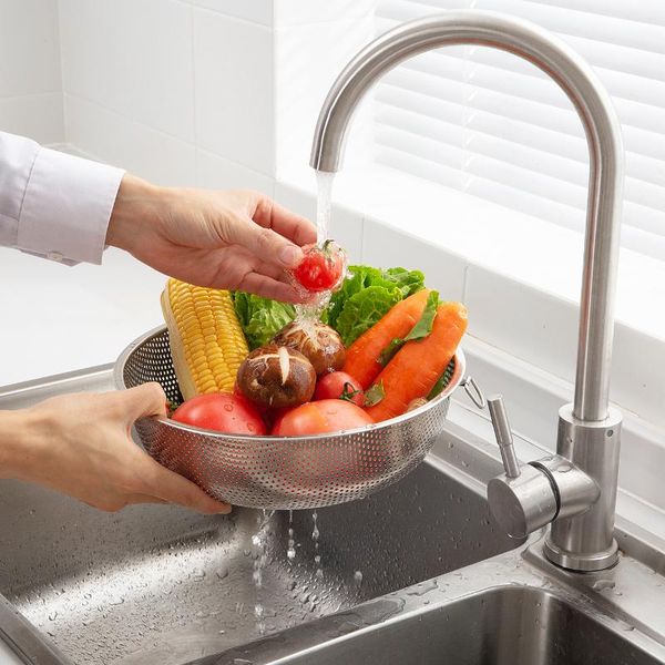 

storage baskets multifunctional stainless steel rice basket kitchen sink drain household pot vegetable basin