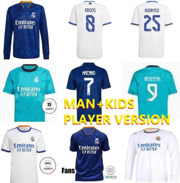 

21/22 player version real madrid soccer jersey 2021 home hazard kroos modric sergio ramos maillots de football shirt benzema marcelo asensio, Black;yellow