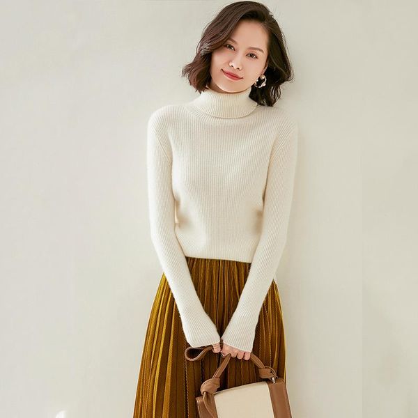 

white turtleneck women winter sweaters cashmere long sleeve short natural wool sweater female slim warm pullover women's, White;black