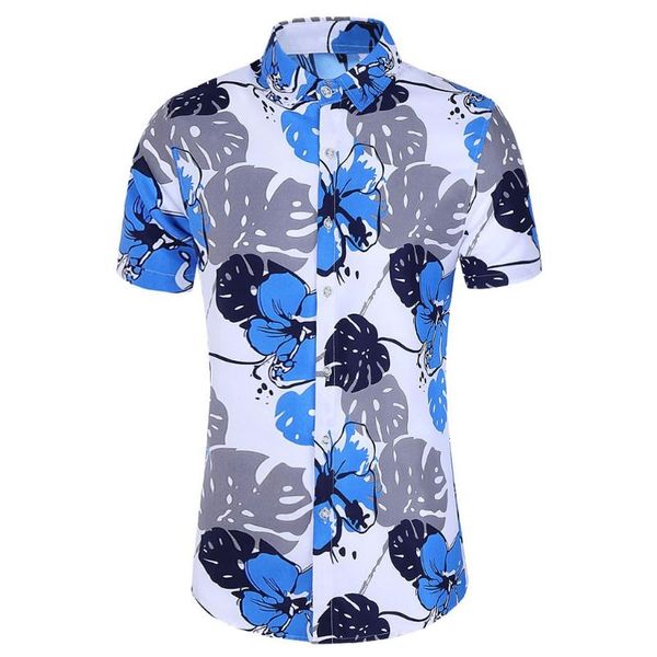 

fashion hawaii shirt mens short sleeve hawaiian summer casual floral shirts turn-down collar men plus size vacation men's, White;black