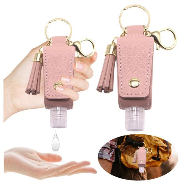 

storage bottles & jars 30ml hand sanitizer holder portable empty leakproof plastic travel bottle with tassels pu leather keychain carriers