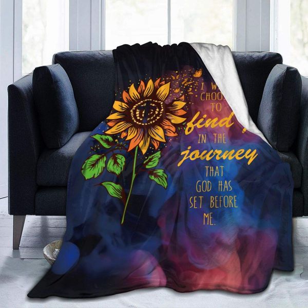 

sunflowers and inspirational words lightweight flannel blanket bedding throw to the sofa, travel, warm and comfortable
