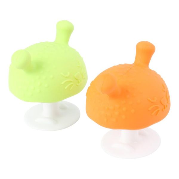 

pacifiers# 2pcs infant silicone mushroom soothing teether toy molar teeth soother for sucking and pulling needs (orange, green, random patt