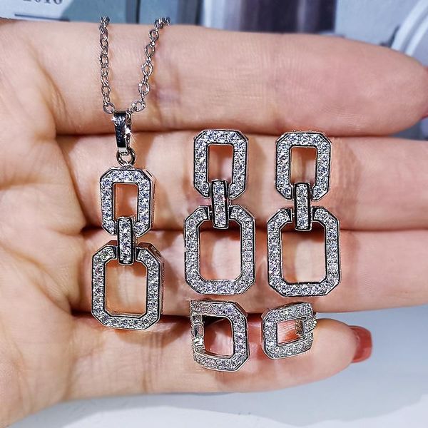 

earrings & necklace cross-border sold jewelry set copper white gold plated inlaid zircon three-piece bride and ring, Silver